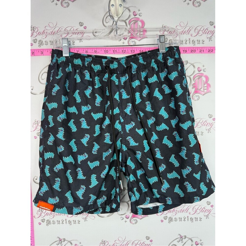 Nickelodeon dinosaur shorts beach Black Athletic Shorts with Teal Dino Print